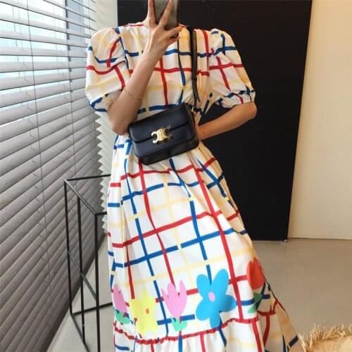 Summer Korean-style Childlike Full Color Contrast Long Positioning Flower Dress