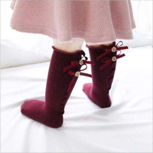 Newborn Baby Girls Socks Big Bow Knee High Long Soft Cotton Lace Baby Solid Autumn Warm Ruffles Bow