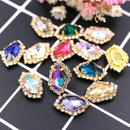 New A+quality 10pcs/bag gold base crystal button sew on glass rhinestones for diy clothing wedding decoration