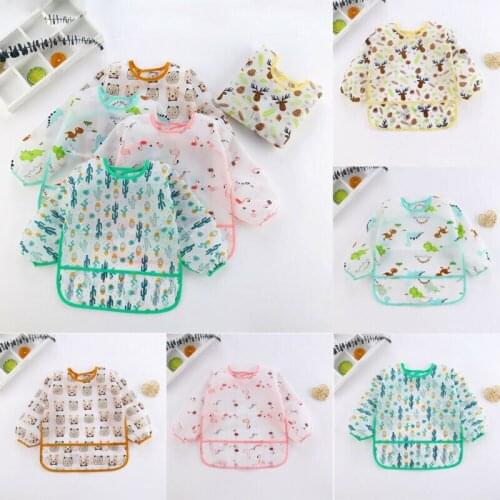 New Baby Toddler Long Sleeve Waterproof Feeding Bib Art Apron