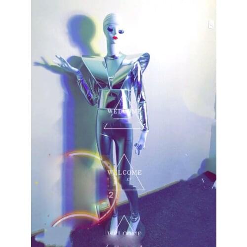 Nightclub future technology party silver dance gogo nightclub bar performance costume