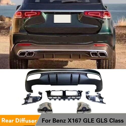 PP Rear Bumper Diffuser Lip Chin Spoiler for Mercedes Benz X167 GLE GLS SUV 2020 2021 Rear Bumper Diffuser with Exhaust Tips