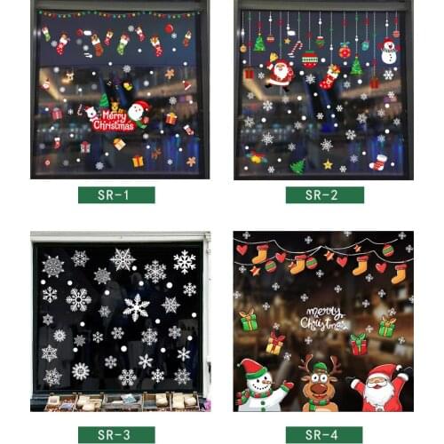 Merry Christmas Wall Stickers Window Glass Festival Wall Stickers Santa Claus Mural Scene Layout New Year Christmas Decoration