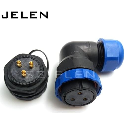 SD28 3 pin 90 degree elbow Waterproof connector M28 rated current 45A, IP67 Waterproof Male Female Plug and socket