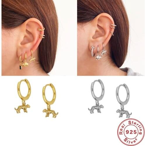 Aide 925 Sterling Silver European Stereoscopic Trend Cute Leopard Hoop Earrings With Pendant Lovely Fashion Earrings Jewelry