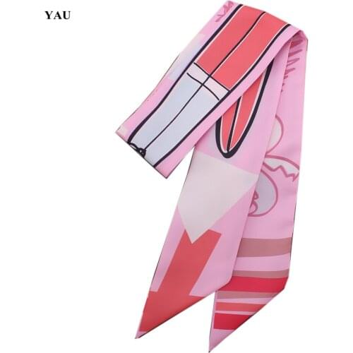 Twill Silk 100cm*6cm Woman Small Scarf Luxury Brand Sailing Island Octopus Printed Long Scarf Bag Female Skinny Scarves Wraps