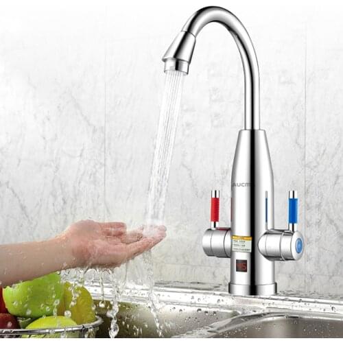 220V Instant Electric Faucet With Temperature Display Stainless Steel Tankless Water Heater Hot And Cold Dual-use 3400W