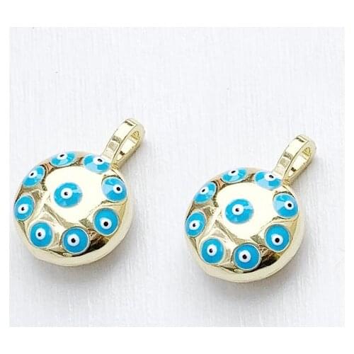 Combine Gold plated charm for chunky link chain necklaces Evil eye enamel gold plated pendant Lucky charms Medallion blue eyes