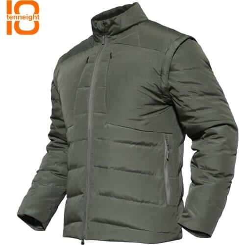 TENNEIGHT Tactical Warm down jacket Men Detachable sleeve waterproof hiking Motorcycle Down Coat Thermal Military cotton jacket