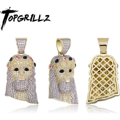 TOPGRILLZ Hip Hop Jesus Pendant Necklace High Quality Copper Gold Plated Iced Out Micro Pave Cubic Zirconia Punk Style Jewelry