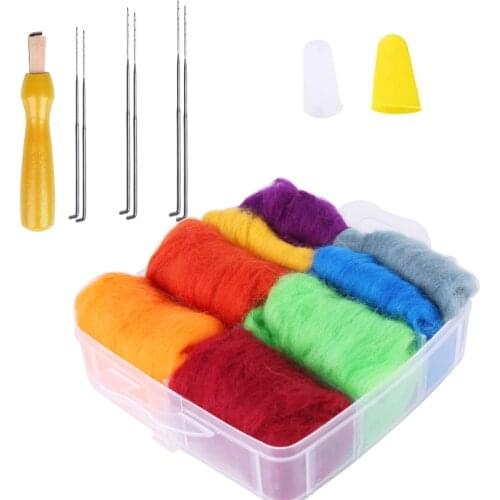 KAOBUY 18PCS 8 Colors Fibre Wool Yarn Roving With Plastic Storage Box, Needle Felting Starter Kit For DIY Needle Felting
