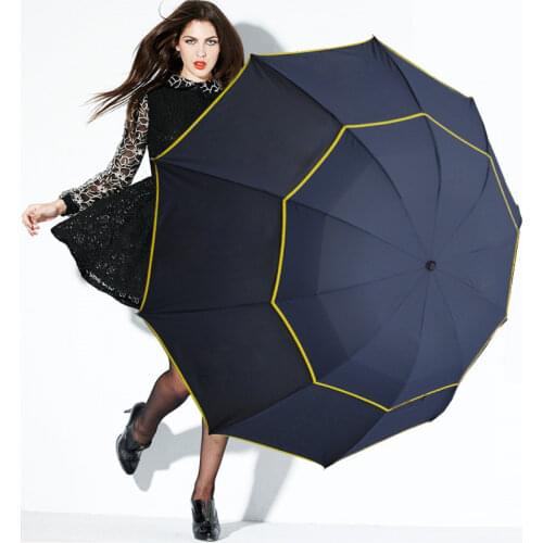 Windproof Large 130cm Big Double Layer Umbrella Men Rain Woman Portable Umbrella Male Women Sun 3 Floding Business Umbrellas