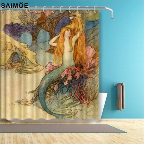 Vintage Mermaid Decorative Fabric Shower Curtain