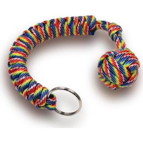 YOUGLE 20cm Paracord Parachute Cord Rope Monkey Fist Knot Keychain Key Ring With Metal Ball