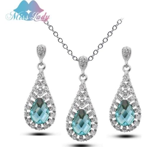 Miss Lady Miss Lady Rose Gold color Bohemia Crystal Hollow Angel Tear / Water Drop Vintage bridal Jewelry sets for women MLR210