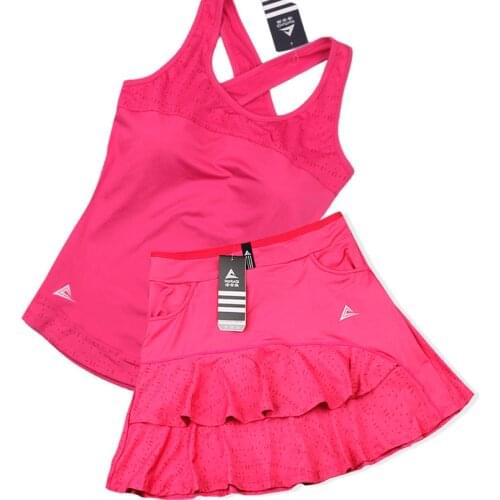 Female Lotus leaf Tennis Skorts Built-in Safety Shorts, Girls Yoga Gym Sport Running Vest, Womens Badminton Skirts With Pocket