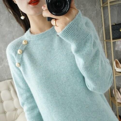 Womens Knitted Sweater Fashion O-neck Pullover Womens Winter 100% Cashmere Loose Sweater Womens Large Size Pullover Top