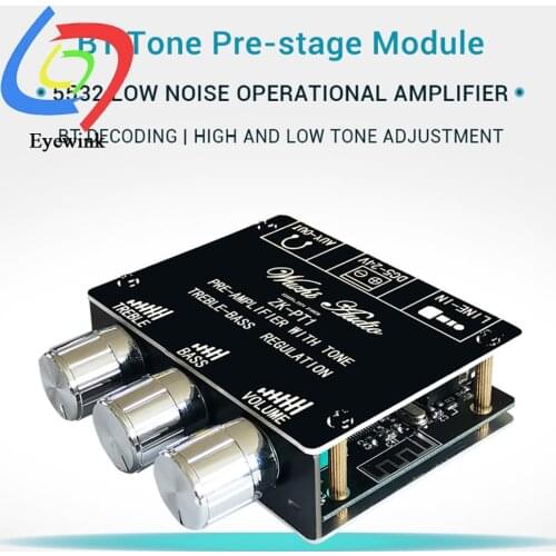 ZK-PT1 Bluetooth 5.0 Audio Receiver Decoder Stereo Tone Board Volume Controller Treble Bass Tonal preamp Amp Knob For Amplifier