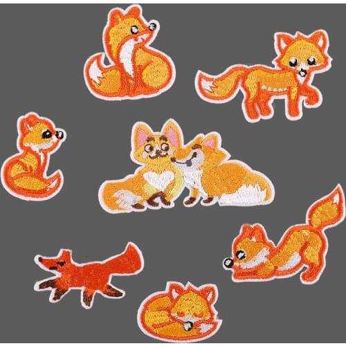 1 Piece Animal Embroidered Cute Fox Patches Clothes Bags DIY Applique Embroidery Parches Iron On Patch for Clothes Decor