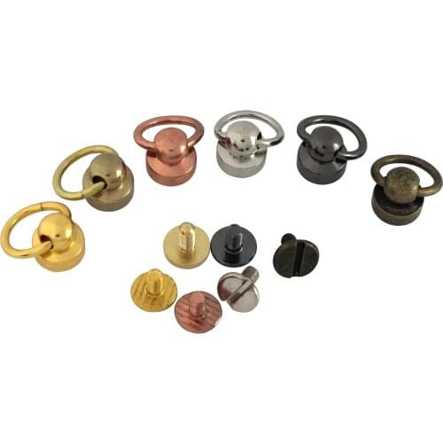 10pcs Brass Ball Post With O Ring Screwback Studs Rivets Head Button Stud Post & O Ring Garment Leather Craft Belt Wallet Decor