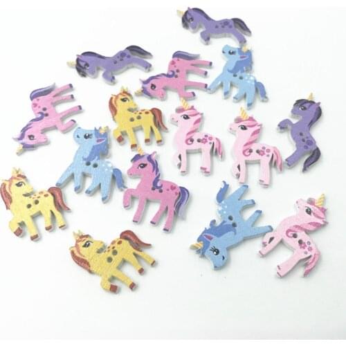 DIY 100pcsMixed Wooden Buttons Unicorn shape Scrapbooking Sewing Kids crafts 25-29mm