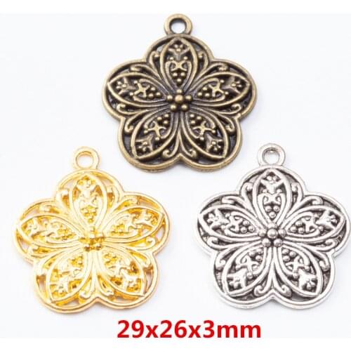 15 pieces of retro metal zinc alloy flower pendant for DIY handmade jewelry necklace making 7425