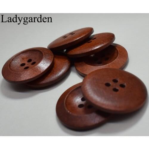 20PCS 30MM Big Round Wooden Buttons Brown Natural Color Wooden Buttons Handmade Scrapbooking for Wedding Decor Sewing Button