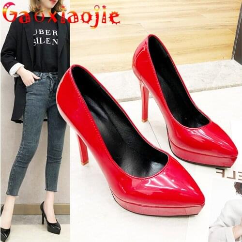 2021 Hot Thin Heel Single Shoes Women Patent Leather Sexy Shallow Pointed High Heel Waterproof Platform Wedding Shoe Pumps Women