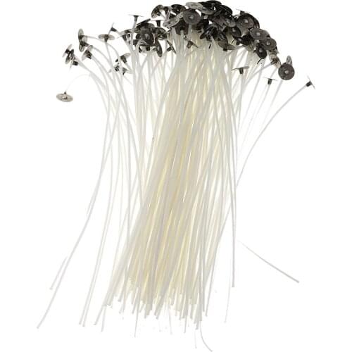 50Pcs 15cm Candle Wicks Cotton Core Pre Waxed with Sustainers for Candle Making Smokeless Wick Candle Light Candle Accessories