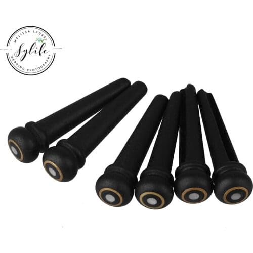 6pcs Ebony Bridge Pins Nut Black With Pearl Dot Brass Circle For Acoustic Guitar