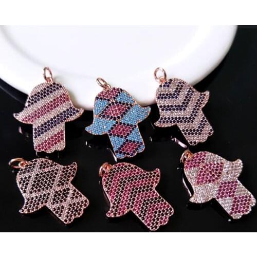 6Pcs Tiny CZ crystal Charm,CZ zircon Stone Micro pave Turkish Style Hamsa Hand Pendant,Jewelry Finding DIY necklace making P608