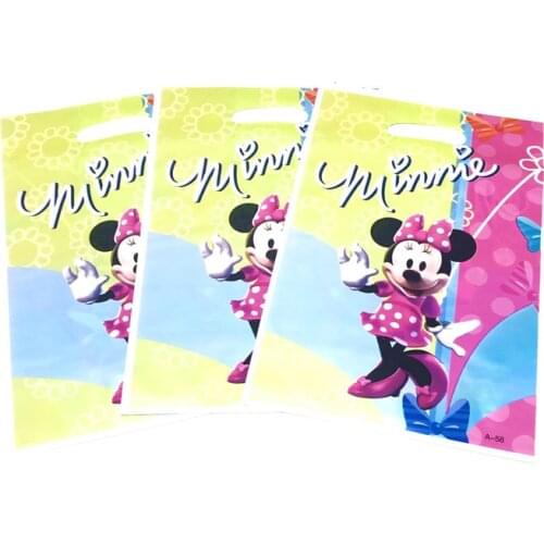 10pcs/lot New Minnie Mouse Theme Party Gift Bag Party Decoration Plastic Candy Bag Loot Bag For Kids Birthday Festival Supplies