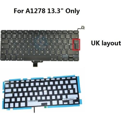 UK Layout Laptop Keyboard Keypad With Backlight For Apple Macbook Pro A1278 13.3" 2009-2012
