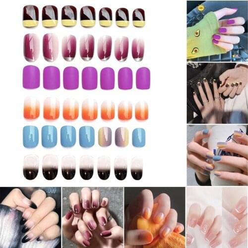 Long/Short Wearable False Nails Coffin Colorful Full Cover Fake Nails Artificial Nail Art Salon for Women Girls Beauty DIY F1FF