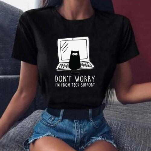 Funny Don'T Worry I'M From Tech Support Printed T Shirt Women Tops Harajuku Shirt Summer Short Sleeve Casual Tee Shirt Femme