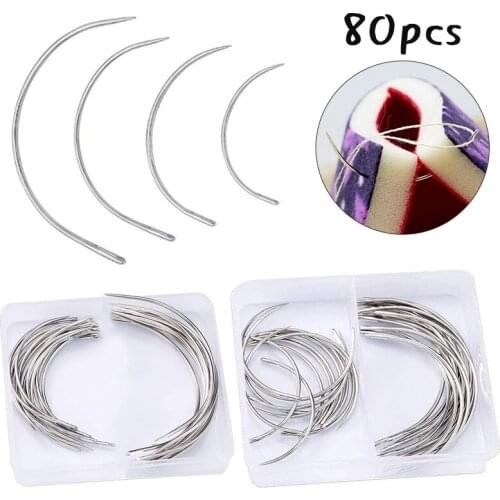 LMDZ Stainless Curved Knitting Needles with Plastic Needle Case 4 Sizes Hooked Needle For DIY Embroidery Craft and Hair Weaving