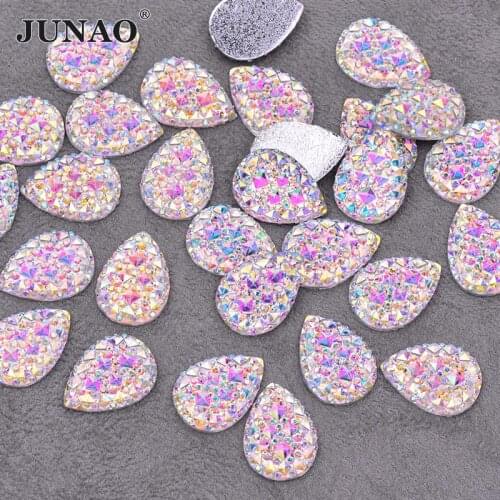 JUNAO 10x14mm 13x18mm Glitter AB Rhinestones Resin Stones Applique Non Hotfix Crystals Flatback Drop Strass for Clothes Crafts
