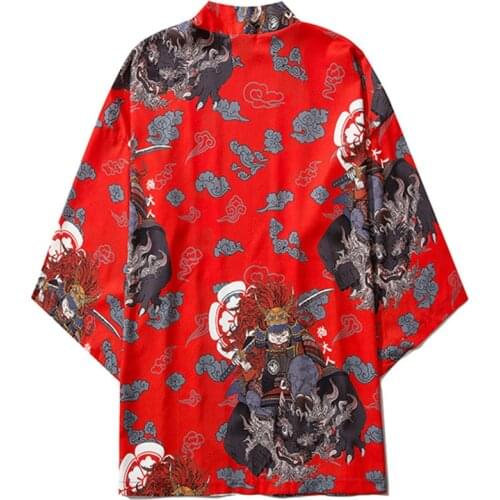 Kimono Men Japanese Ukiyoe Printed Kimono Traditional Cardigan Men Harajuku Streetwear Samurai Costume Yukata Male Haori Obi
