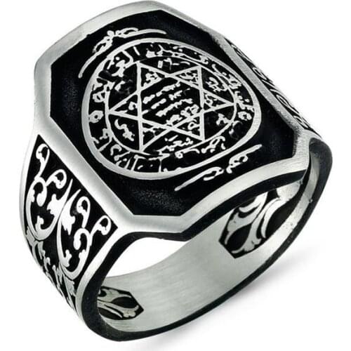 Handmade Octagonal The Süleyman the Great Zircon Man Silver Ring, Octagonal Zircon Silver Men Ring