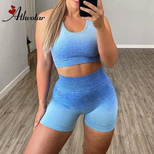 ATHVOTAR Yoga Shorts Sets Womens Tracksuit Crop Bra High Waist 2 Piece Suits Seamless Set Jogging Femme Sportswear