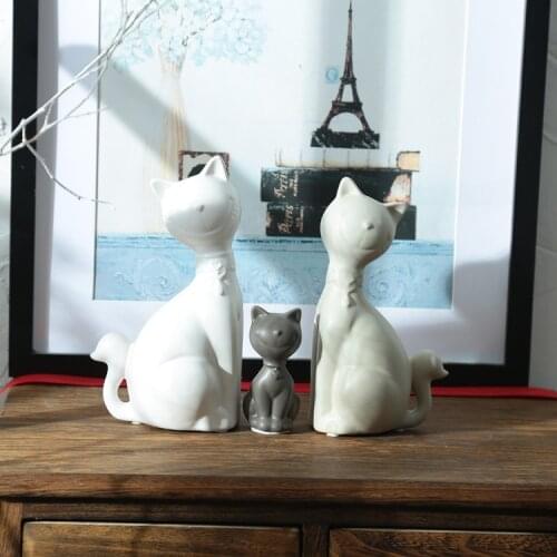 Creative Gifts Nordic Style Living Room Desktop Home Decorations Crafts ceramics Cat happy family fairy garden lucky fengshui