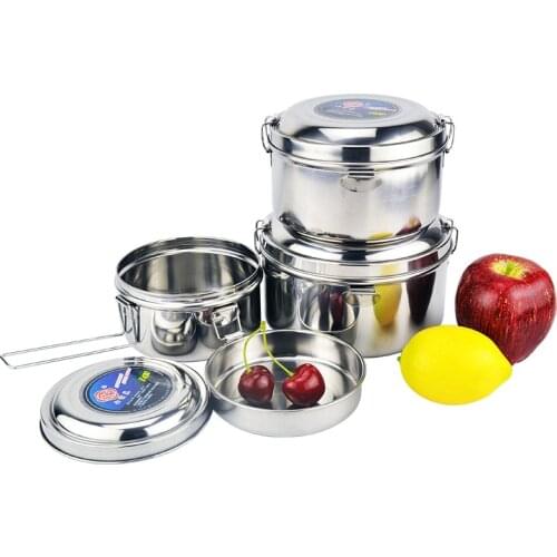 Camping round lunch box outdoor picnic double-layer stainless steel portable pot thickened 1L-1.5L tableware