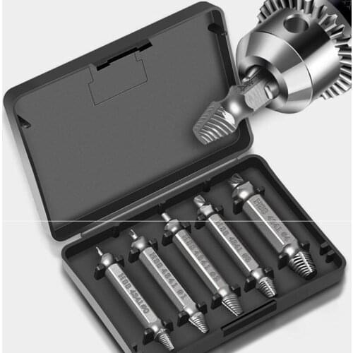 5pcs Material Damaged Screw Extractor Drill Bits Guide Set Broken Speed Out Easy Out Bolt Stud Stripped Screw Slip Remover Tools