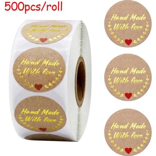500pcs Natural Kraft Handmade with Love Sticker Gold Foil Design Olive Seal Stickers DIY Envelope Gift Box Card Stationery Seal
