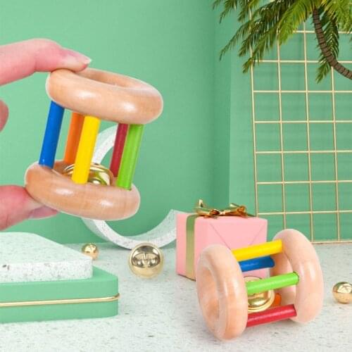 2021 new baby finger training rotating rattle childrens behavior correction wooden toy with bells and toys