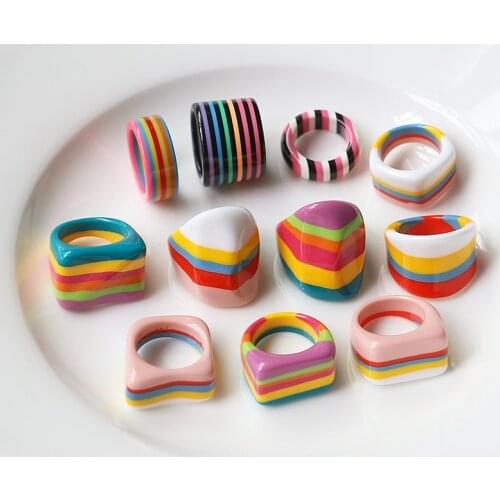 New Exaggerated Resin Color Ring Candy Color Rings 10For Fashion Women Geometric Wide Finger Rings