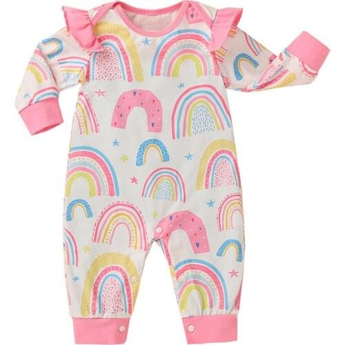 NEW Newborn Baby Clothes Girls Rompers Rainbow Printed Long Sleeve Cotton Kid Jumpsuit Playsuit Outfits 0-24M