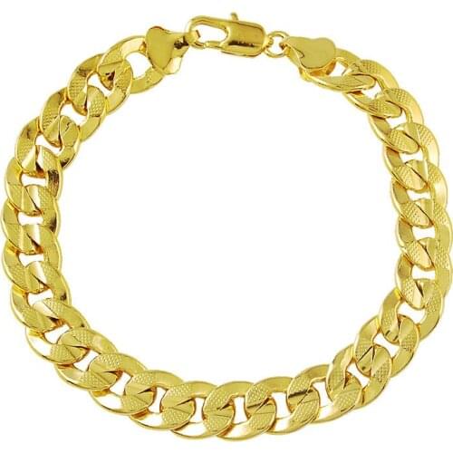 New 24K Gold Bracelet 10MM Gold Plated Car Flower Bracelet Womens and Mens Jewelry Gifts