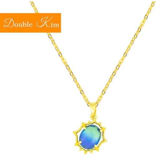 Blue Zircon Pendant Necklace Titanium Stainless Steel Chain Golden Colors Trendy Women Jewelry Exquisite Gift