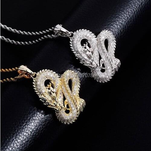 Chinese Style Dragon Pendant Necklace Hip Hop Gold Plated Cubic Copper Punk Jewelry For Men
